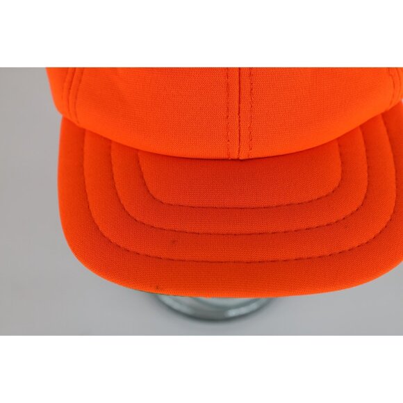 Vintage 90s Streetwear Distressed Blank Foam Ear Flap Fitted Hat Blaze Orange 7 - Picture 3 of 11